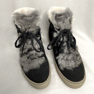 Cougar Daniel Black Leather and Gray Faux Fur Waterproof Winter Sneakers Size 8